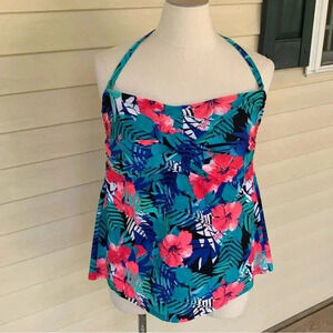 Catalina Cross Front Tropical Flower Tankini Swim Top Halter Plus 3X 22W 24W